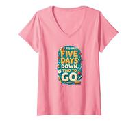 Fri-Yay Five Days Down Two to Go School Countdown V-Neck T-Shirt, Women, Pink, M