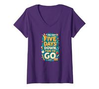 Fri-Yay Five Days Down Two to Go School Countdown V-Neck T-Shirt, Women, Purple, L