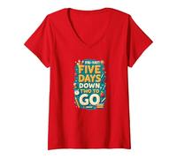 Fri-Yay Five Days Down Two to Go School Countdown V-Neck T-Shirt, Women, Red, L