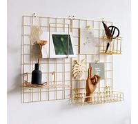 FRIADE Wall Grid Panel for Photo Display,Wall Storage Organizer,5 Metal Clips & 3 S Hooks & 4 Nails & 4 Plastic Hanging Buckles and 4 Screws Offered,Size 17.5" x 11.8",2 Pack(Gold)