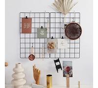 FRIADE Wall Grid Panel for Photo Display,Wall Storage Organizer,5 Metal Clips & 3 S Hooks & 4 Nails & 4 Plastic Hanging Buckles and 4 Screws Offered,Size 17.5" x 11.8",Set of 2 (Black)