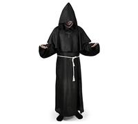 Friar Medieval Hooded Costume Men Monk Renaissance Priest Robe with Cross Rope Belt for Adults Halloween Outfits Cosplay (Black, M)
