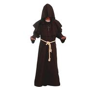 Friar Medieval Hooded Monk Renaissance Priest Robe Costume Cosplay, Brown, X-Large