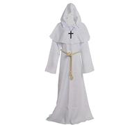 Friar Medieval Hooded Monk Renaissance Priest Robe Costume Cosplay, White, Medium