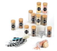 FRIBERG 12 Spice Jars,120ml Kitchen Glass Spice Jars with Bamboo Lids,Seasoning Jars Bottles with 96 Labels,Pen, Hose Brush, Silicone Funnels