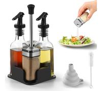 FRIBERG Oil Vinegar Salt Pepper Set, 2 x 200 ml Oil and Vinegar Bottles, 2 x 120 ml Jars with knob lids, Funnel and Cleaning Brush Included