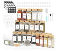 FRIBERG Spice Jars, 24 Pcs 120ML Glass Spice Jar with 160 Label,Spices Container Set,Spice Jars With wooden lid,with Sieves, Labels, Brush, Funnel