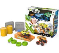 Exost Smash and Go Deluxe Collectable Car Racing Set, Friction Powered with Press to Release, Pack of 2 Mini Cars and 8 Accessories with Launcher, Gift for Boys and Girls