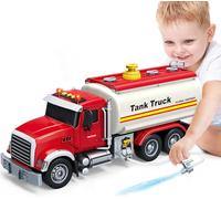 Friction Powered Tanker Truck Toy, Large Red Oil Truck with Lights, Sounds & Water Pump, Play Vehicle for Toddlers 3-8, Holiday Birthday Gift