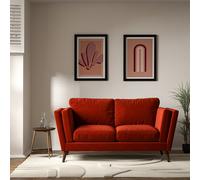 Frida Contemporary Velvet 2 Seater Feather Sofa with Dark Wood Legs Flame