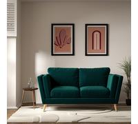 Frida Contemporary Velvet 2 Seater Feather Sofa with Light Wood Legs Peacock Green