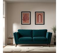 Frida Contemporary Velvet 3 Seater Feather Sofa with Dark Wood Legs Petrol Blue