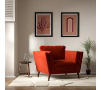 Frida Contemporary Velvet Armchair with Dark Wood Legs & Feather Fillings Flame