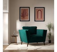 Frida Contemporary Velvet Armchair with Dark Wood Legs & Feather Fillings Peacock Green