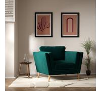 Frida Contemporary Velvet Armchair with Light Wood Legs & Feather Fillings Peacock Green