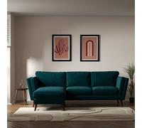 Frida Contemporary Velvet Corner Chaise Feather Sofa with Dark Wood Legs (Left Facing) Petrol Blue