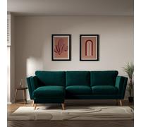 Frida Contemporary Velvet Corner Chaise Feather Sofa with Light Wood Legs (Left Facing) Peacock Green