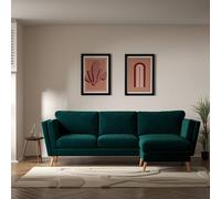 Frida Contemporary Velvet Corner Chaise Feather Sofa with Light Wood Legs (Right Facing) Peacock Green