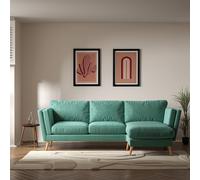 Frida Contemporary Velvet Corner Chaise Feather Sofa with Light Wood Legs (Right Facing) Teal