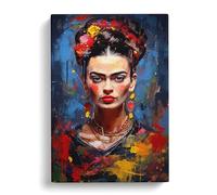 Frida Kahlo Action Painting Art | Canvas Wall Art Print | Framed Ready to Hang Picture | Modern Art for Living Room Bedroom Kitchen Home | 20x14 Inch