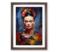 Frida Kahlo Action Painting Framed Print | A2 Walnut Framed Wall Art | Ready to Hang | Modern Historical Picture | Living Room Bedroom Lounge Office