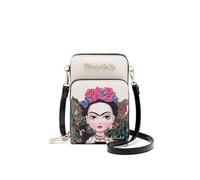 Frida Kahlo Artistic Phone Wallet Crossbody Bag, Floral Butterfly Design, Multi-Compartment with Card Slots, Beige and Black