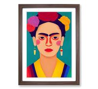Frida Kahlo Block Colour Framed Wall Art Print A2 Walnut