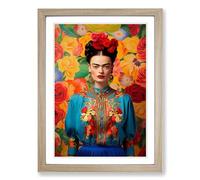 Frida Kahlo Colour Field Framed Print | A2 Oak Framed Wall Art | Ready to Hang | Modern Nature Picture | Living Room Bedroom Lounge Office