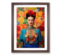 Frida Kahlo Colour Field Framed Print | A2 Walnut Framed Wall Art | Ready to Hang | Modern Nature Picture | Living Room Bedroom Lounge Office