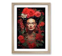 Frida Kahlo Digital Framed Print | A2 Oak Framed Wall Art | Ready to Hang | Modern Nature Picture | Living Room Bedroom Lounge Office