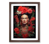 Frida Kahlo Digital Framed Print | A2 Walnut Framed Wall Art | Ready to Hang | Modern Nature Picture | Living Room Bedroom Lounge Office