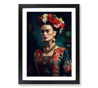 Frida Kahlo Digital Framed Wall Art Print A2 Black