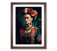 Frida Kahlo Digital No.2 Framed Print | A2 Walnut Framed Wall Art | Ready to Hang | Modern Nature Picture | Living Room Bedroom Lounge Office