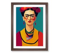 Frida Kahlo Geometric Framed Wall Art Print A2 Walnut