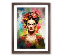 Frida Kahlo Gestural Framed Print | A2 Walnut Framed Wall Art | Ready to Hang | Eclectic Historical Picture | Living Room Bedroom Lounge Office