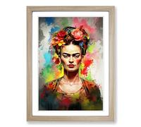 Frida Kahlo Gestural Framed Wall Art Print A2 Oak