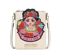 Frida Kahlo Messenger Crossbody Bag -FAD408, Beige, 10" x 8" x 2"