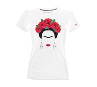 Frida Kahlo Official Womens T-Shirt Stylized with Roses and Earrings - White - M