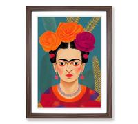 Frida Kahlo Pattern Framed Print | A2 Walnut Framed Wall Art | Ready to Hang | Modern Fantasy Picture | Living Room Bedroom Lounge Office