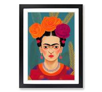 Frida Kahlo Pattern Framed Wall Art Print A2 Black