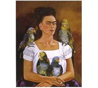 Frida Kahlo Self Portrait with Animals Canvas Reprint Wall Decor, Parrot on Frida Kahlo's Shoulder Modern Canvas Art Posters and Prints Photo Realism for Living Room Decor, Frameless, Bird,40×60cm