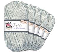 Frida's #Second Wool, 5 x 100 g, Chenille Wool Yarn, Amigurumi Knitting & Crochet, Soft (57 - Grey)