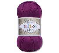 Frida's Wollhaus Alize 100 g Diva Wool for Knitting and Crochet, Microfiber, 64 Colors (297 | Plum)