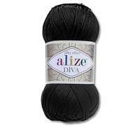 Frida's Wollhaus Alize 100 g Diva Wool Knitting Crochet Microfibre 64 Colours (60 | Black)