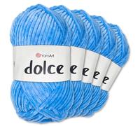 Frida's Wollhaus Dolce Chenille Wool Yarn, 5 x 100g, Super Bulky, 120m, Blue (777), Amigurumi, 100% Micro Polyester