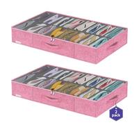 Friday Monkey Large Sturdy Shoe Storage Box, Clear Closet Underbed Shoe Organizer, Folding Shoe Rack Bin Holder Container Display Case, 16x2 Pairs, Cotton-like Pink, ZMXPUBS16P2