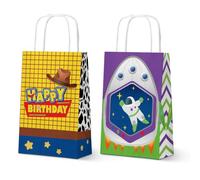 FRIDAY NIGHT 16 Pcs Colorful Themed Paper Gift Bags with Handles 2 Styles Cowboy and Space Astronaut Themed for Birthday Party Favors Supplies