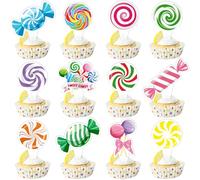 FRIDAY NIGHT 48 Pcs Candyland Cupcake Toppers Lollipop Theme Party Supplies Candy Birthday Party Baby Shower Decorations