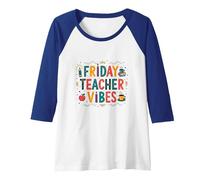 Friday Teacher Vibes: Colorful Education Celebration Raglan Baseball Tee, Women, Royal Blue/White, S