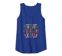 Friday Teacher Vibes: Colorful Education Celebration Tank Top, Women, Royal Blue, M